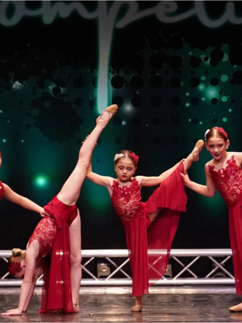 Burgundy Lyrical Contemporary Dance Costume | Lace Chiffon | Child - Picture 3 of 5